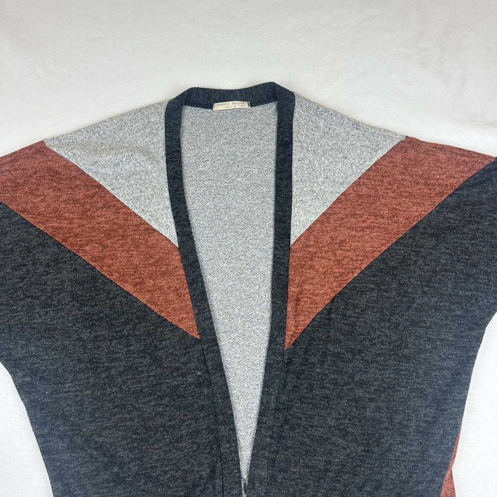 Twenty Second Womens Colorblock Chevron Open Front Cardigan Grey Rust Medium